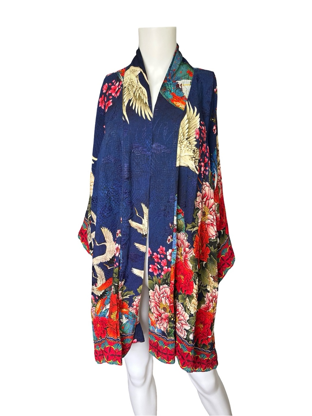 Citron Santa Monica Crane Paradise Fans Silk Kimono Top Womens Plus Size 2X